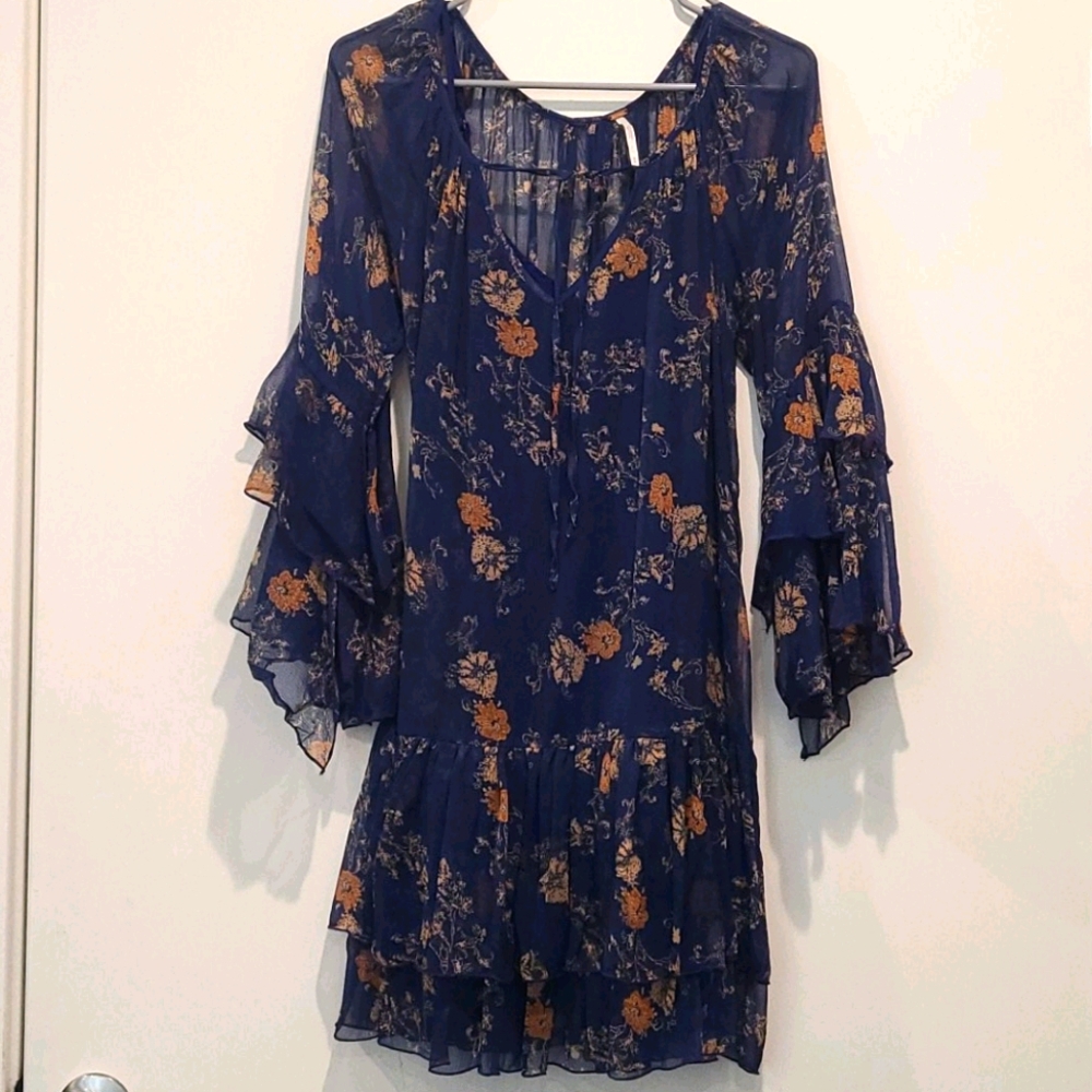 Free People Floral Sheer Ruffled Dress